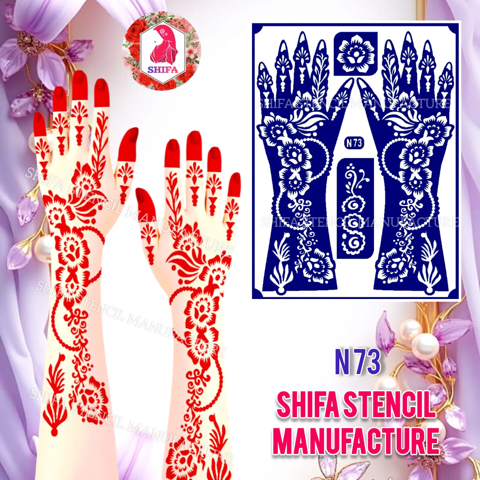N73 Elegant Bloom Henna Sticker Overview Henna Stencil - Shifa Stencil
